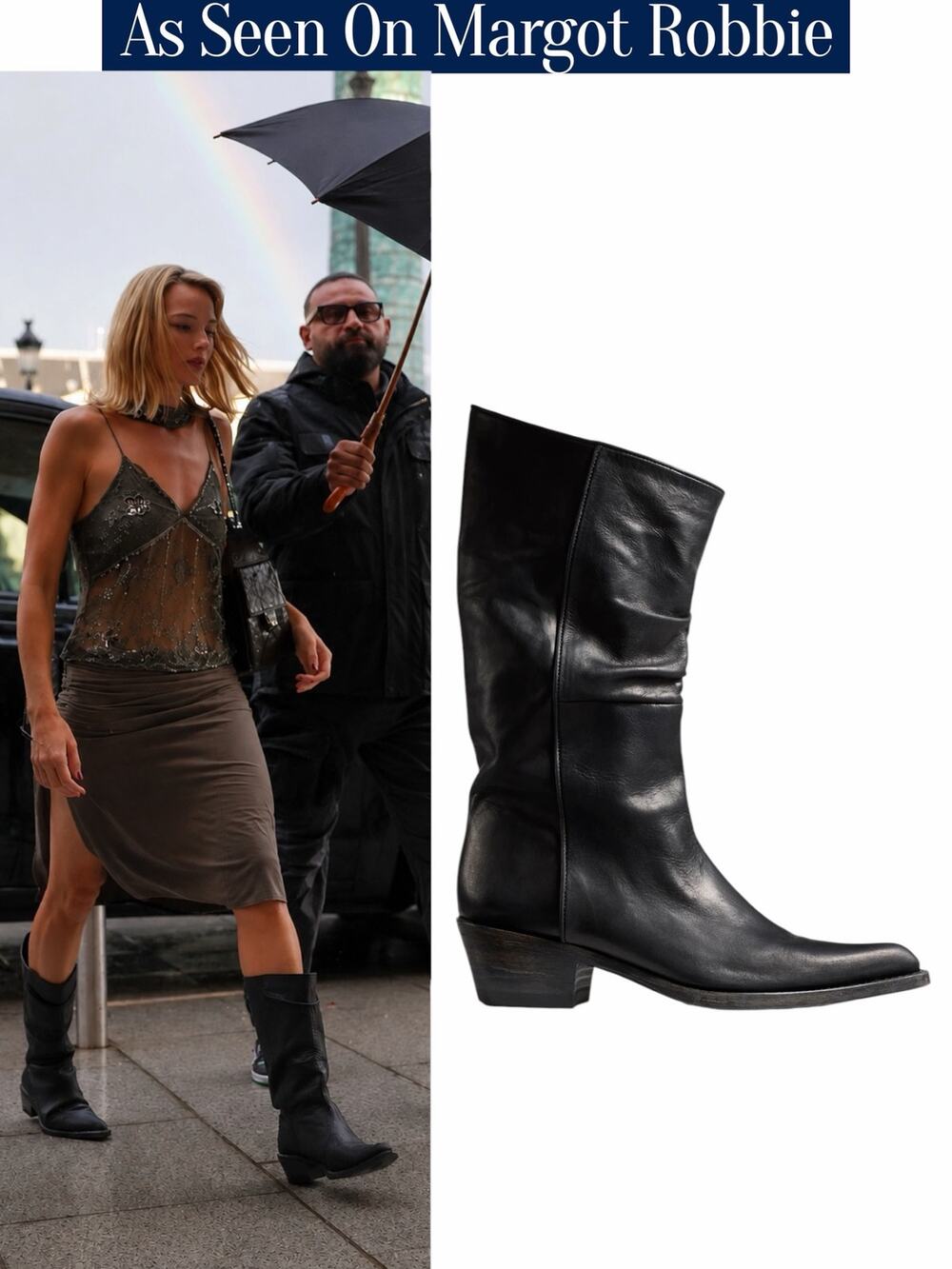Khaite Clive Calfskin Leather Western Mid Calf Boots Black Size 37.5
